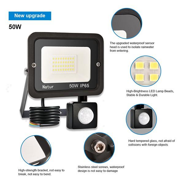 bapro 50W Security Lights with Motion Sensor,Led Floodlight Super Bright, Garden Lights Warm White(3000K), IP65 Waterproof Perfect for Garage, Garden and Forecourt[Energy Class A++]